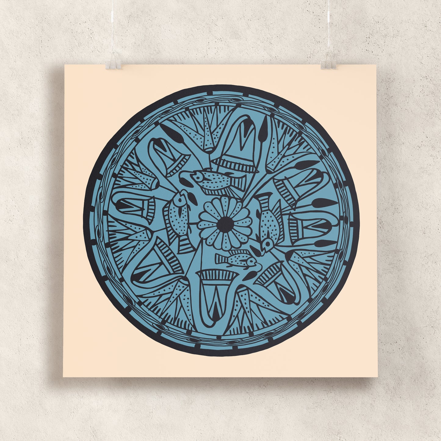 Tilapia Fish Amongst the Lotus Flowers (The Marsh Bowl) Giclée Print